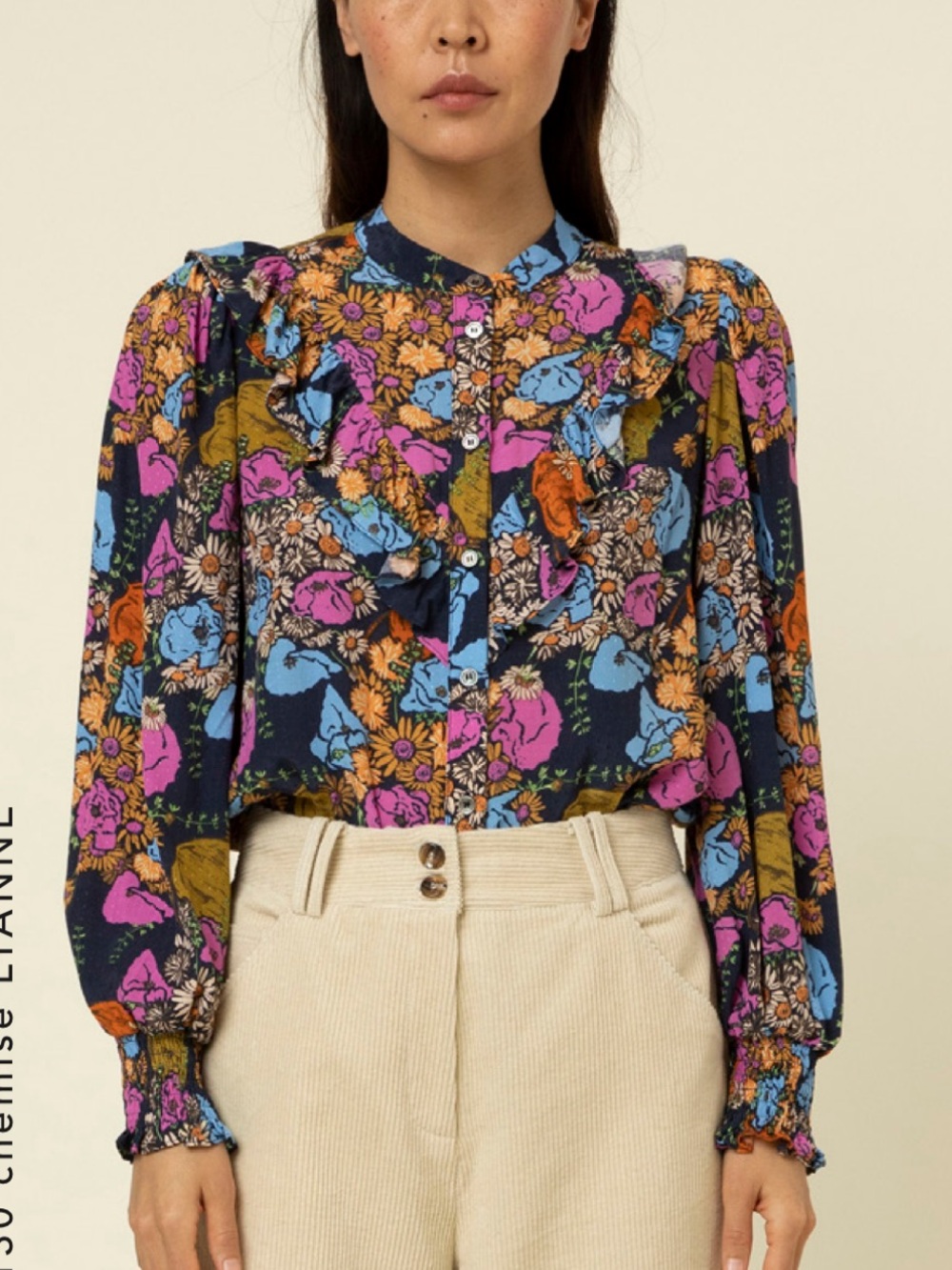 •FRNCH• colorful floral button down blouse shirt